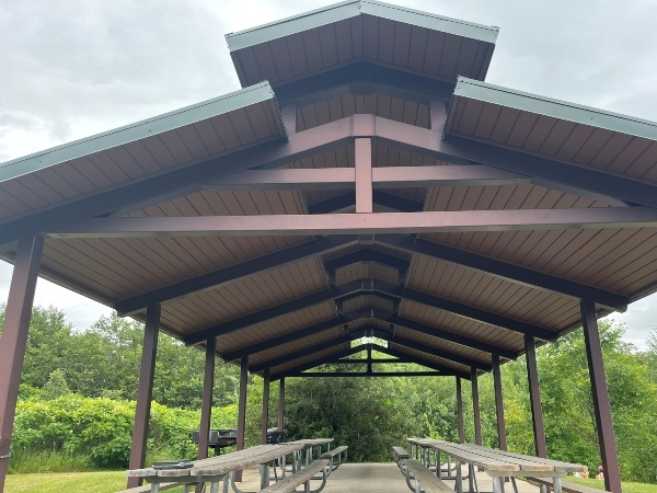 the roof of a picnic shelter