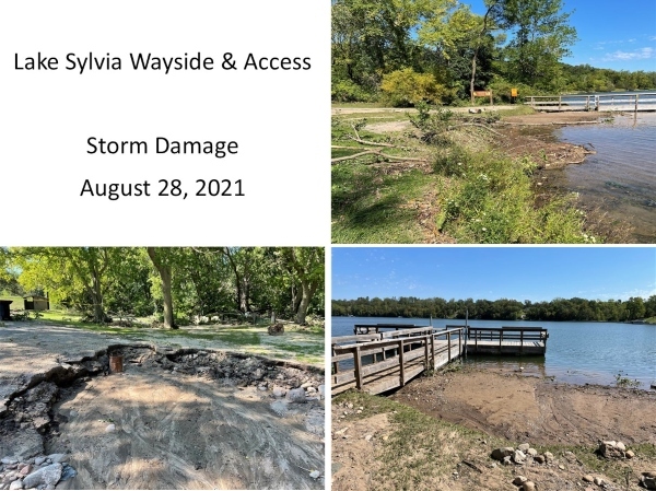 collage photo of storm damaged park and lakeshore