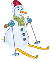 illustration of a snowman wearing snow skis with poles