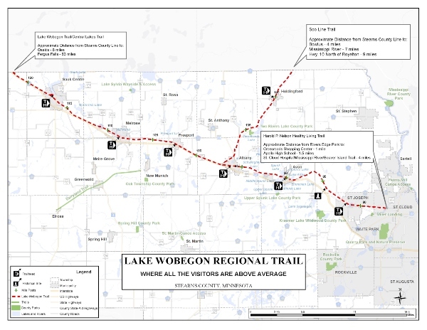 Map Stearns County with trail highlighted