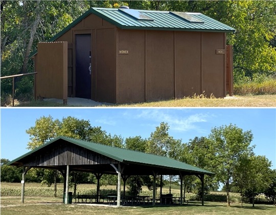 new roof on a picnic shelter and restroom