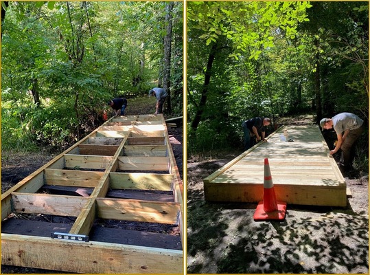 construction crews building a dock