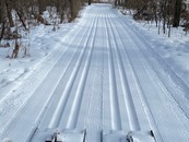 groomed ski trail through the woods