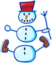 illustrated snowman wearing boots and holding sticks