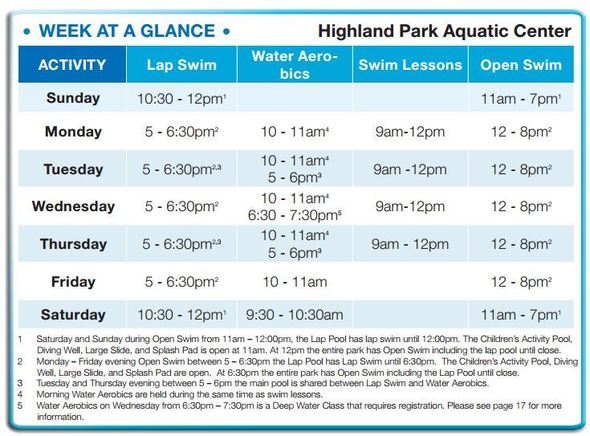 Highland Park Aquatic Center Hours