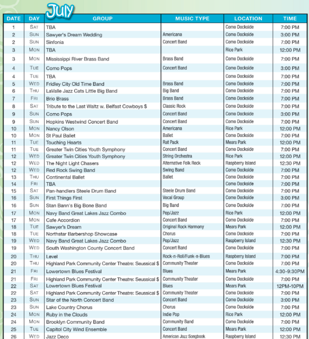 July Music in the Parks