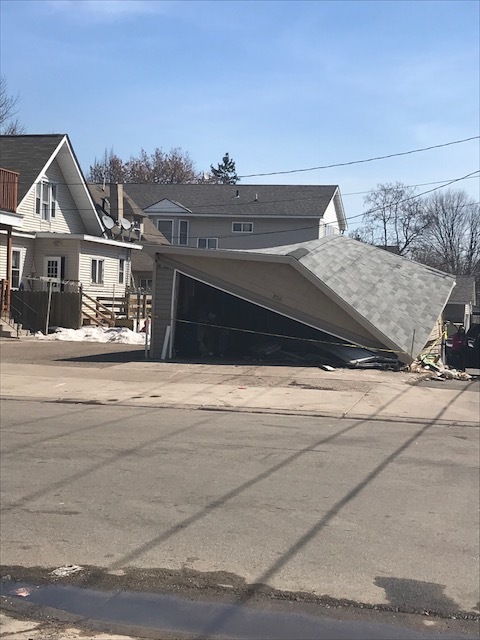 Garage damaged in late-night crash on April 20, 2018