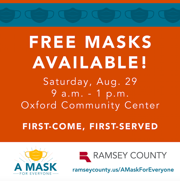 Free Mask Givaway at Oxford Community Center on Saturday, August 29 from 9am-1pm