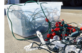 Storage bin of holiday lights