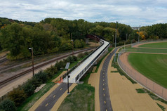Robert Piram Trail bridge and baseball fields