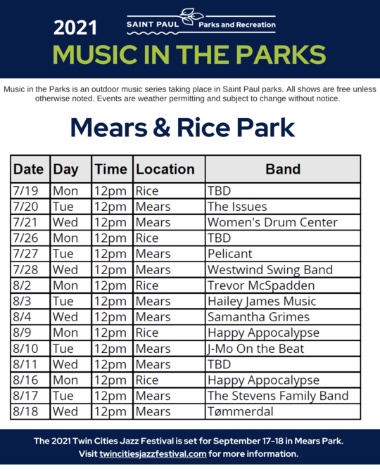 Music in the Parks Schedule - Mears and Rice Park