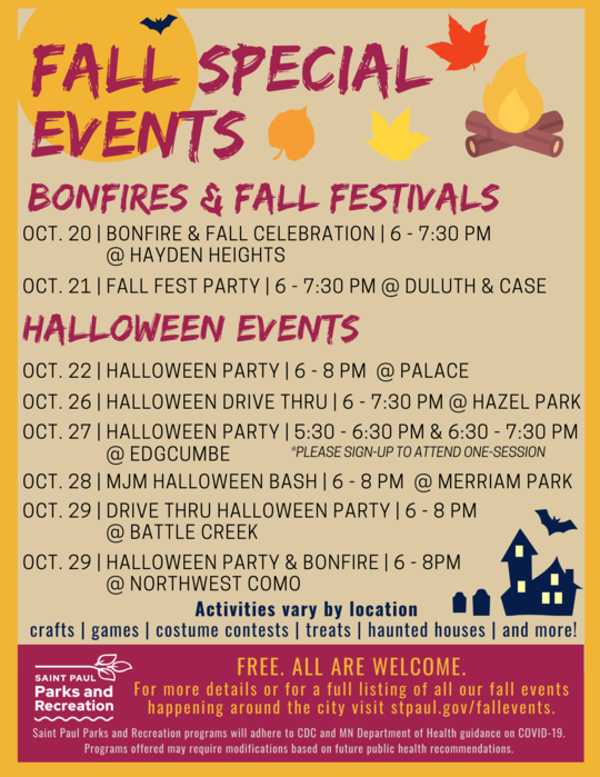 Fall Halloween and Bonfire flyer - more details at stpaul.gov/halloween. 