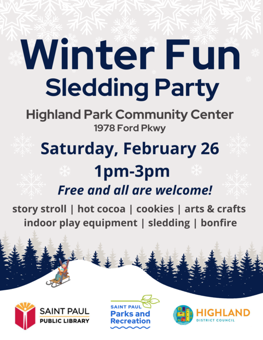 Winter Fun Sledding Party at Highland Park Community Center - Feb. 26