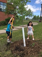 Two kids planting a tree 
