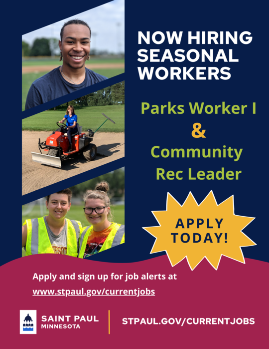 Now hiring Parks Worker I and Community Recreation Leaders