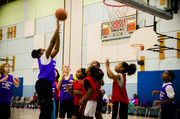Girls basketball jump shot under basket