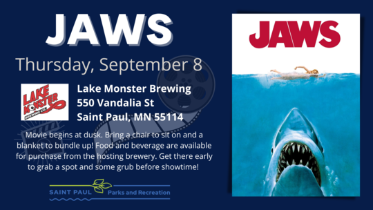 Jaws Movie in the Park flyer- Sept 8