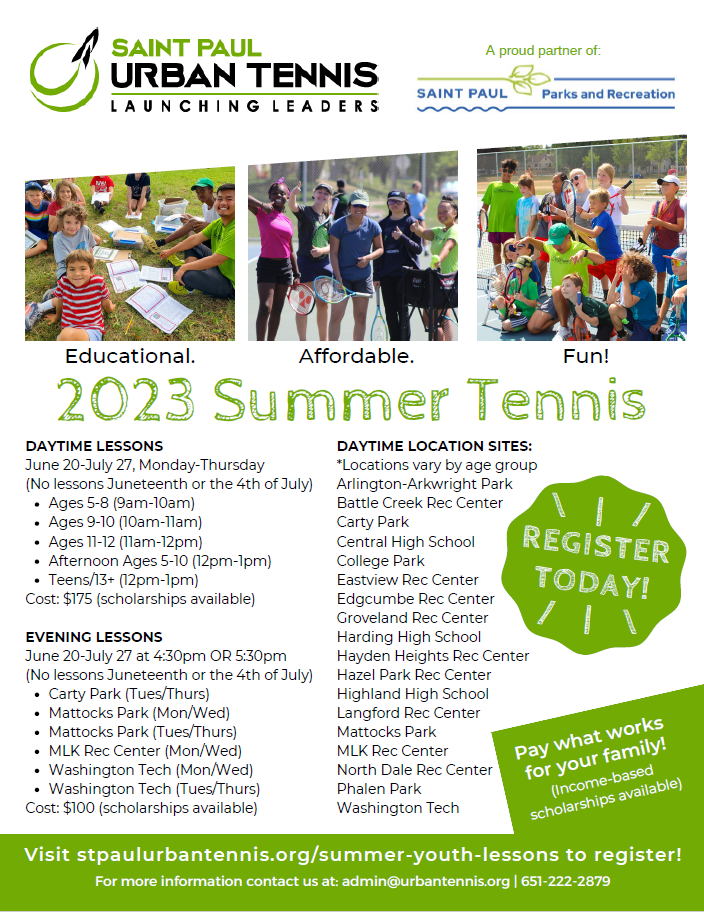 Saint Paul Urban Tennis 2023 Summer Camp flyer