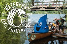 Waterfest logo with a canoe on Lake Phalen