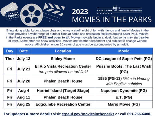 Movies in the Parks schedule 2023