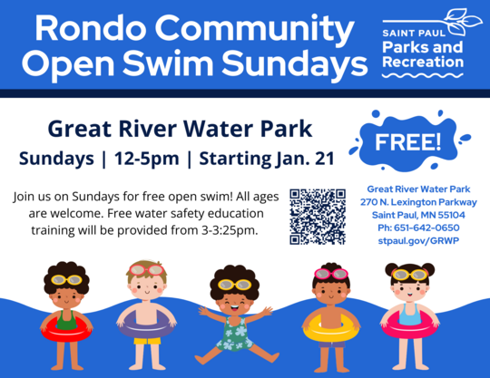Rondo Community Open Swim Sundays - Free - 12-5pm at Great River Water Park