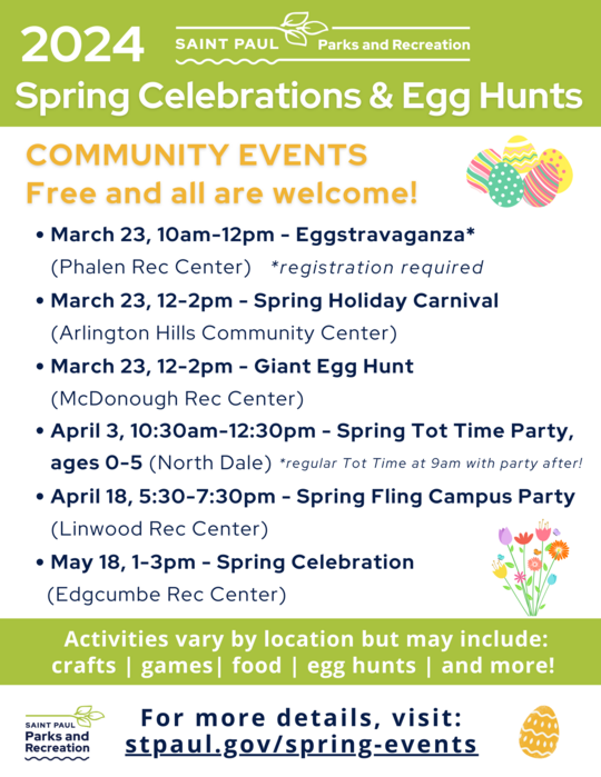 2024 Spring egg hunts and celebrations flyer