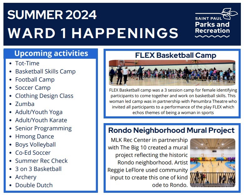 Parks and Recreation Ward 1 Activities Summer 2024