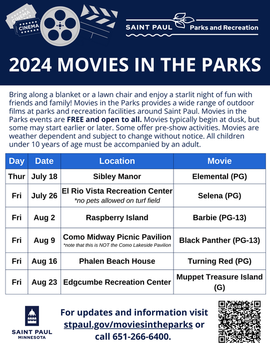 2024 Movies in the Parks flyer