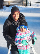 Parent and child learning to skate
