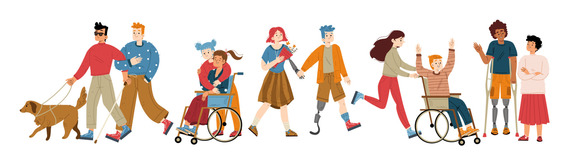 Graphic of People with different disabilities waving hands