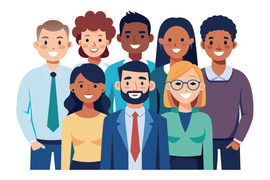 Diverse group of professionals posing together in a friendly manner