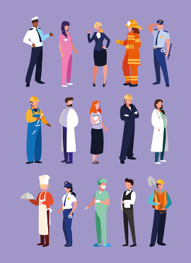 set of professions people with uniform of work