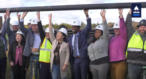 City leaders at the groundbreaking of the first aquifer thermal energy storage system in Minnesota at The Heights