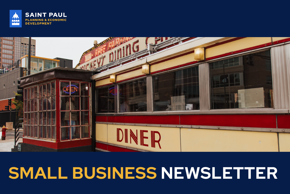 Mickey's Diner with the Planning & Economic Development logo and the title Small Business Newsletter