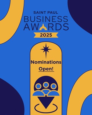Saint Paul's small business awards logo for 2025 -- deep royal blue and canary yellow