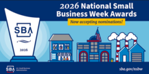 2026 National Small Business Week Awards banner from the U.S. Small Business Administration, now accepting nominations.