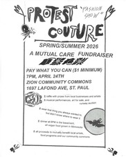 A flyer for Zion Community Commons' Protest Couture event.
