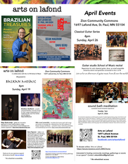 A flyer for Arts on Lafond's April events.