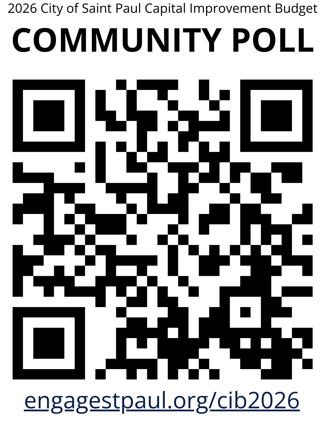 A QR code for the Capital Improvement Budget community poll.
