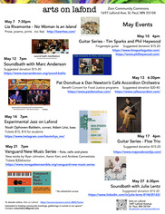 A flyer for Arts on Lafond's May events.