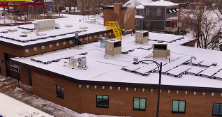 Roof of fire station in the winter