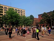 People dancing at Mears Park Block Party in 2025 