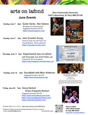 A flyer for Arts on Lafond's June events.