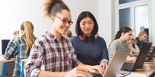 Businesswomen working at a computer