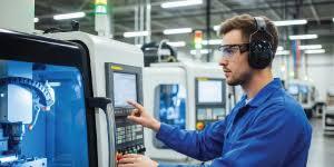 Man working on CNC machine