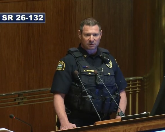 Senior Commander Murphy delivering SPPD's presentation. 