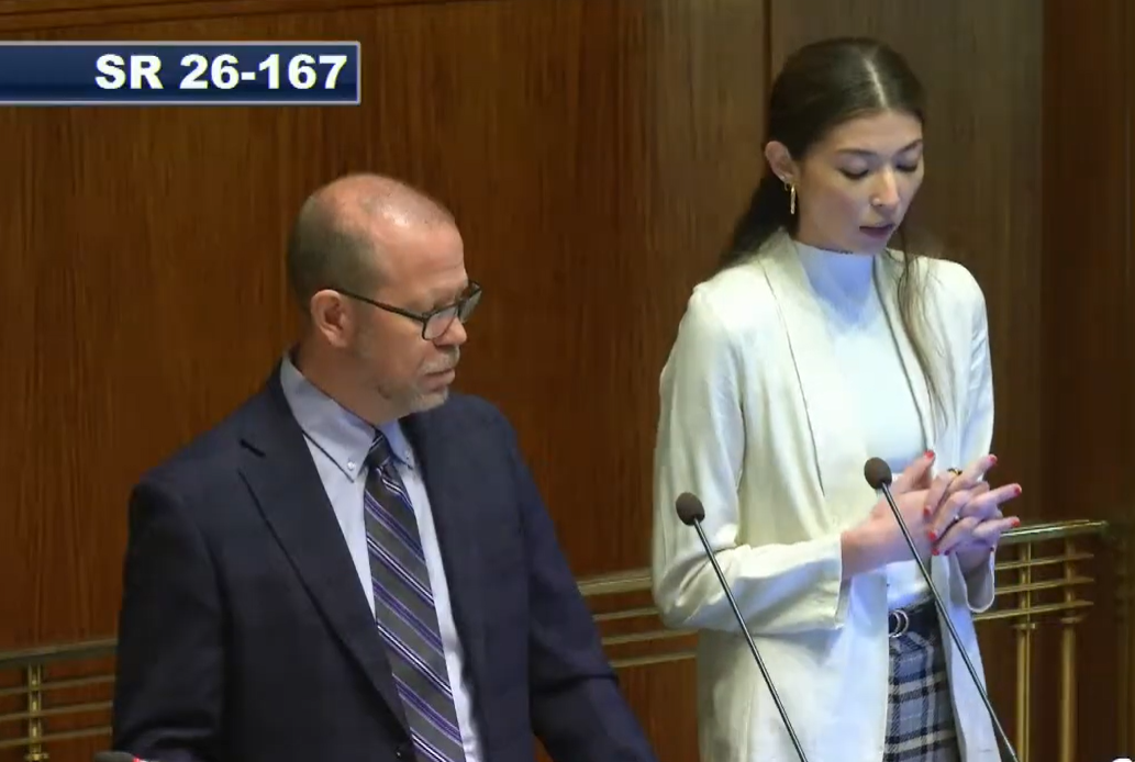 HOME Line staff members Michael Dahl and Myah Grimm presenting at the August 12th policy committee.