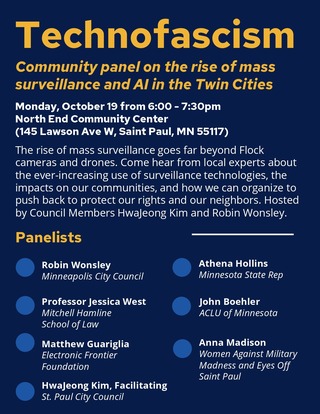 Technofascism Community Panel Monday October 19 at 6:00 pm
