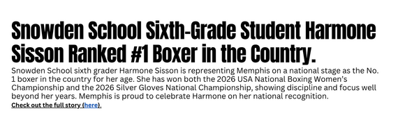 Good news story on Snowden school sixth grader being the number 1 boxer in the country. 