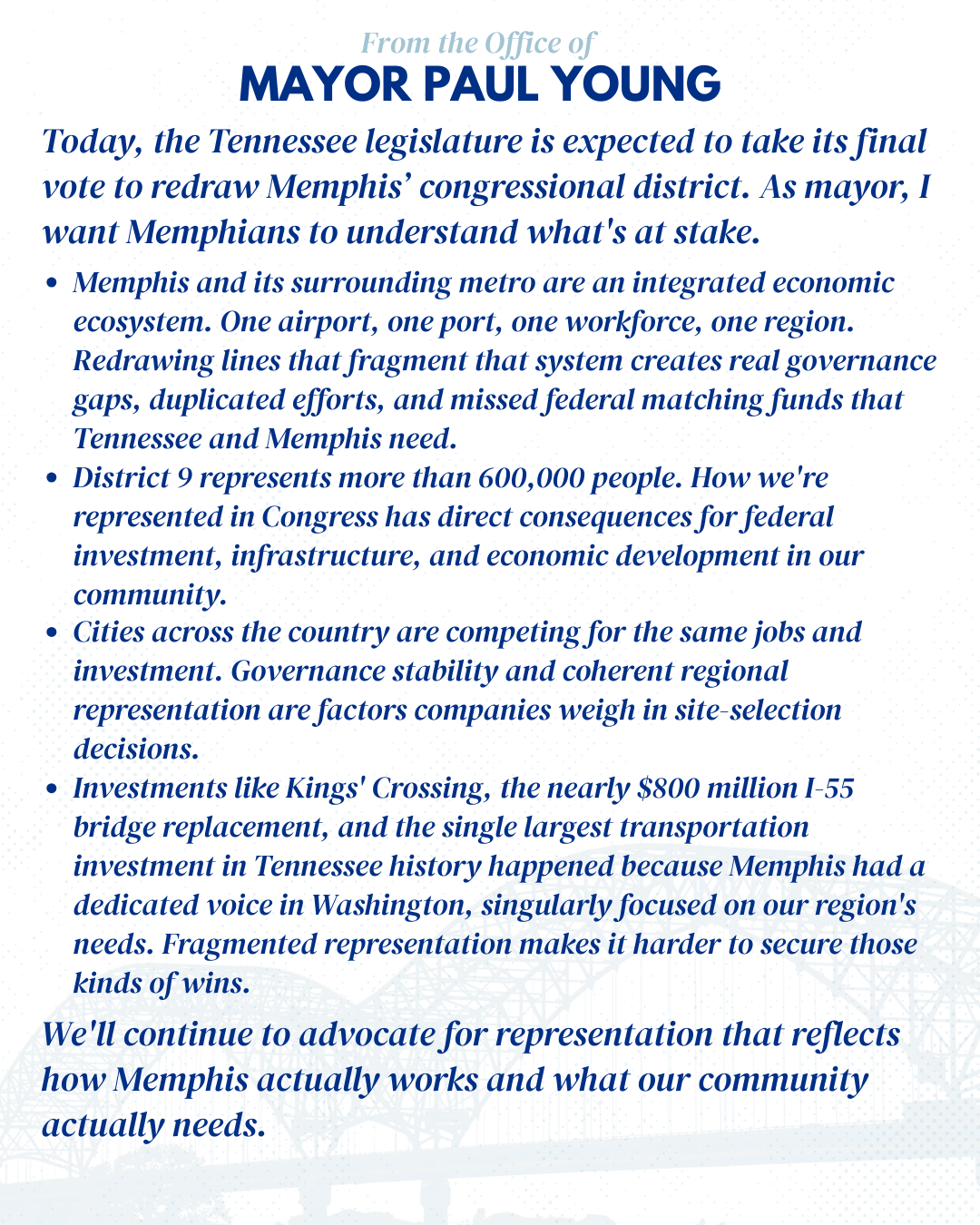 Mayor Young Statement on redistricting